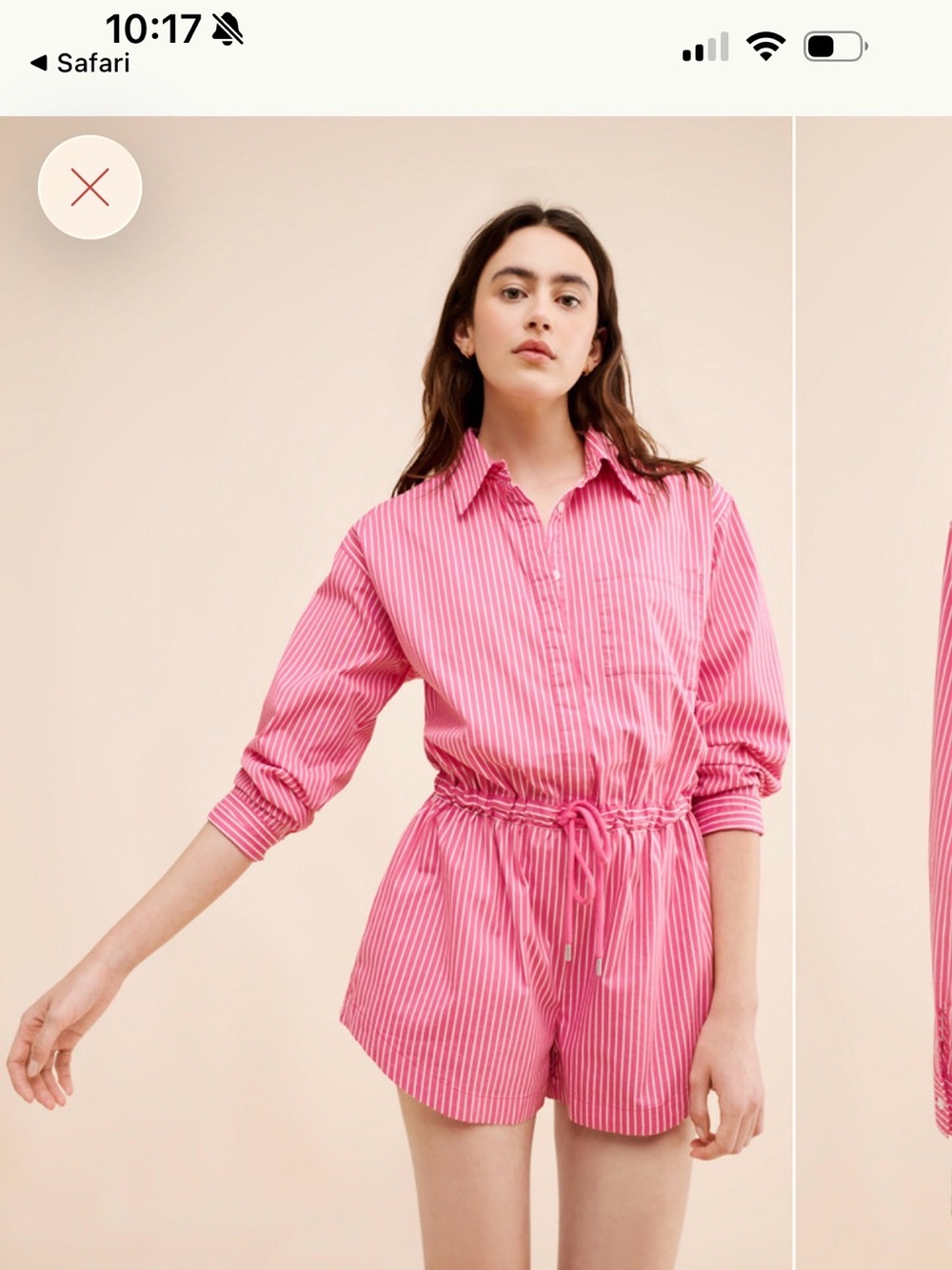 pistola Hot Pink Striped Button-Up Drawstring Romper